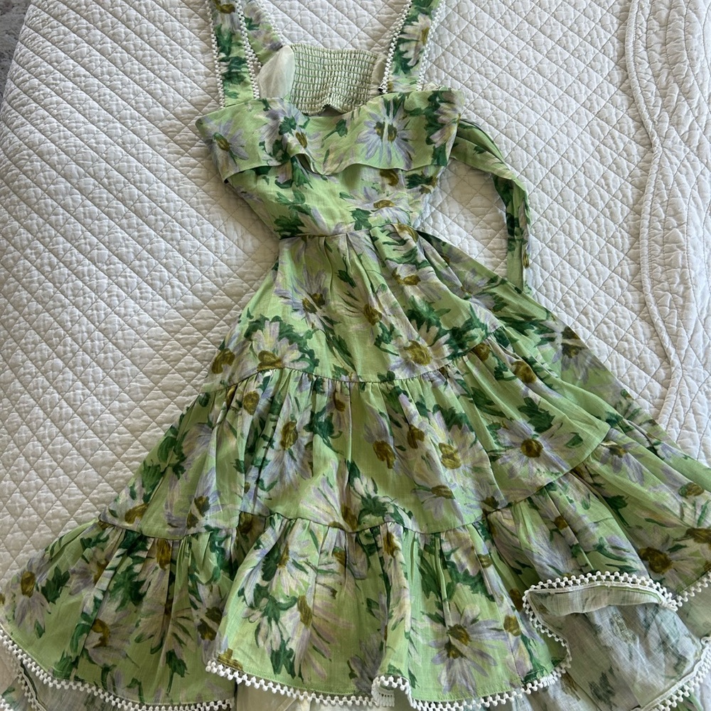 Alemais Floral Green Ruffle Dress